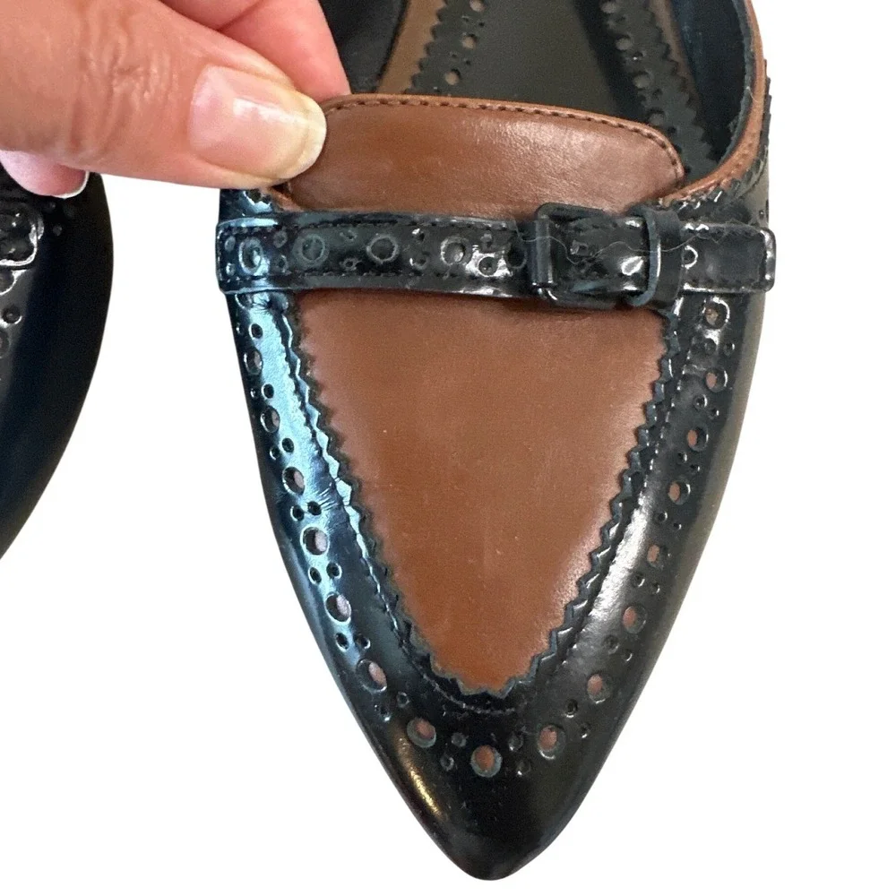 Tory Burch Darlene Two-Tone‎ Wingtip Pointed Toe Leather Flats 8.5